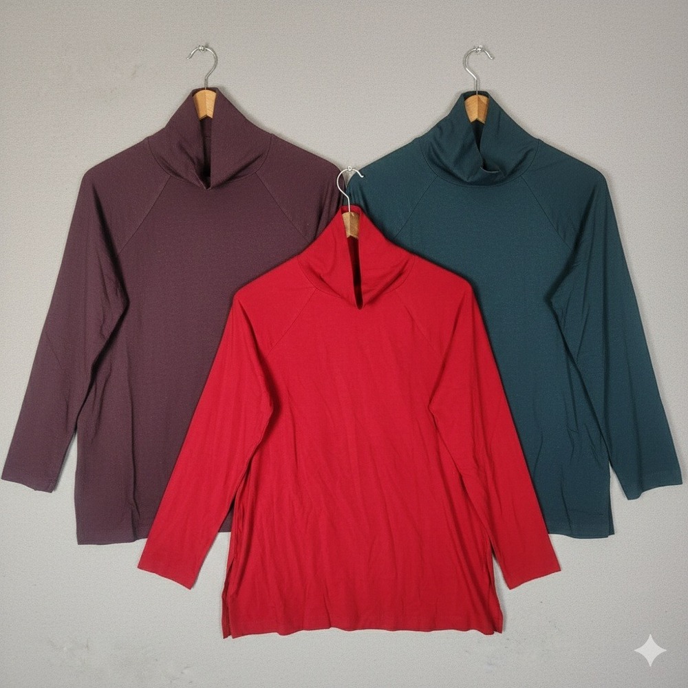 J. Jill Luxe Supima Everyday Turtleneck Tunic Medium Petite Multicolor Lot of 3